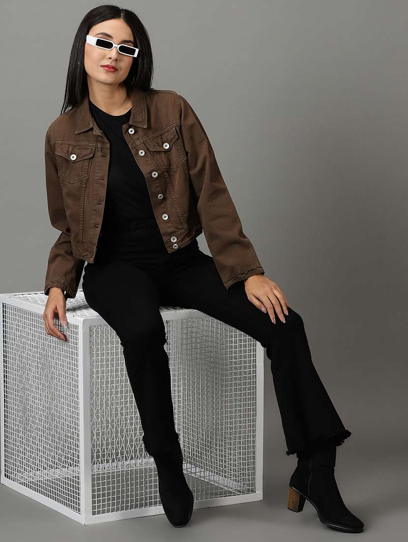 women solid long sleeves denim jacket - 22504780 -  Standard Image - 5