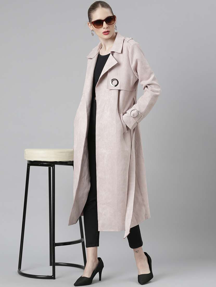 women solid long sleeves overcoat