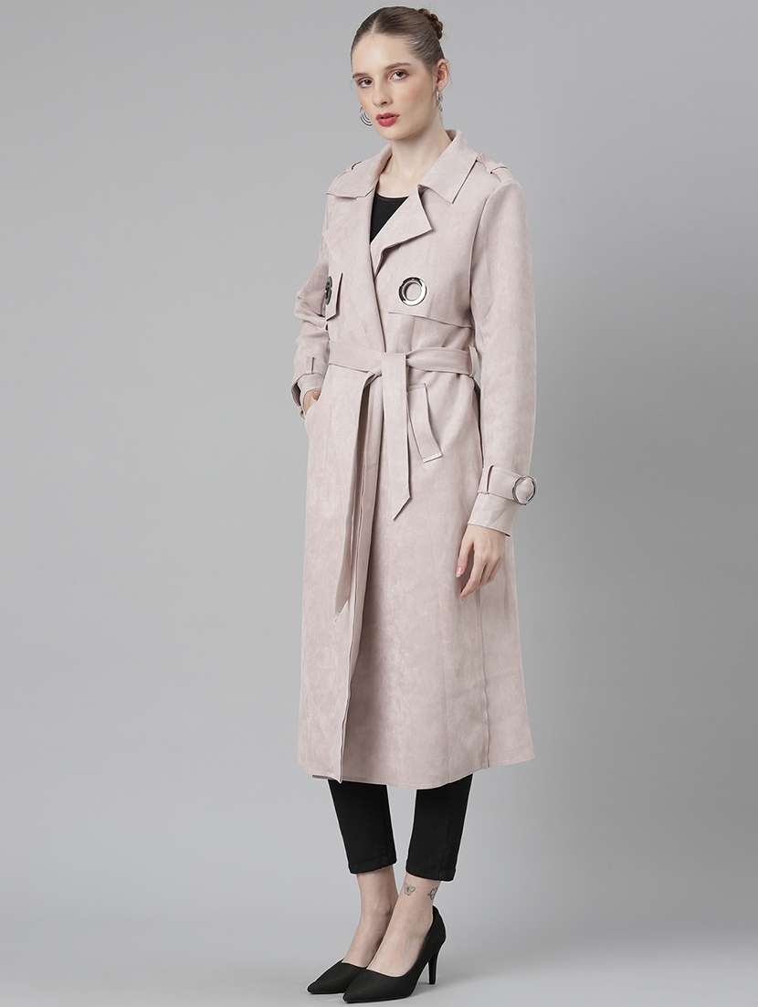 women solid long sleeves overcoat - 22504801 -  Standard Image - 3