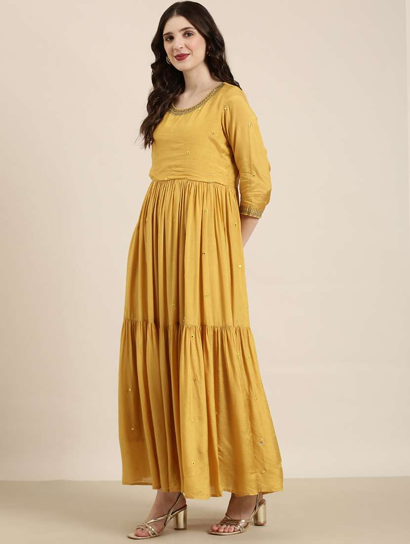 women embroidered round neck tiered kurta - 22504828 -  Standard Image - 3