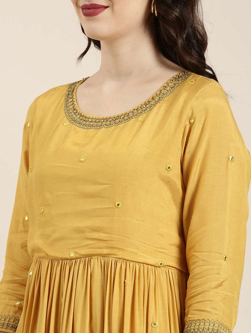 women embroidered round neck tiered kurta - 22504828 -  Standard Image - 5