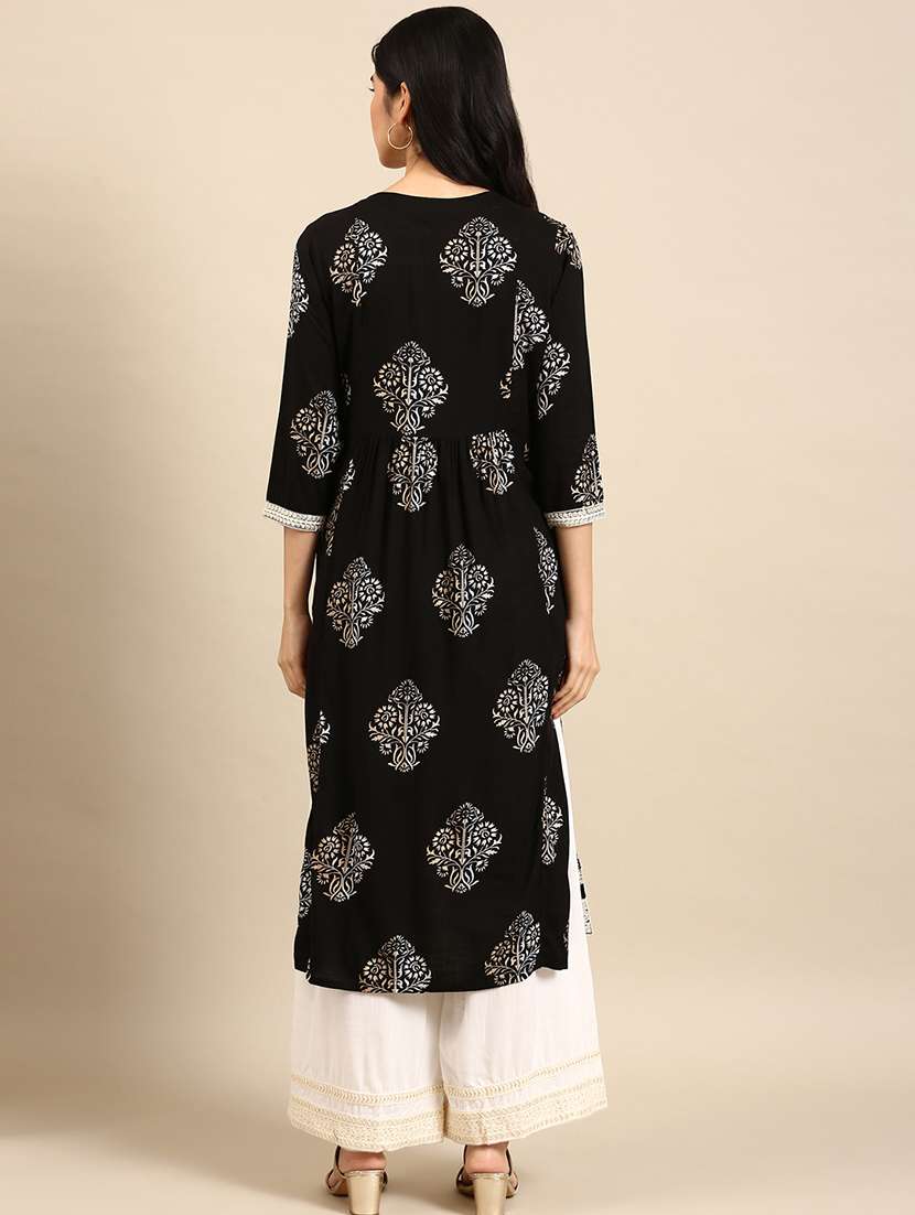 women printed round neck kurta and palazzo set - 22504832 -  Standard Image - 3