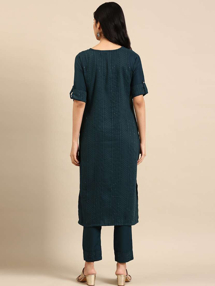 Women Embroidered Round Neck Straight Kurta And Pant Set - 22504839 -  Standard Image - 3