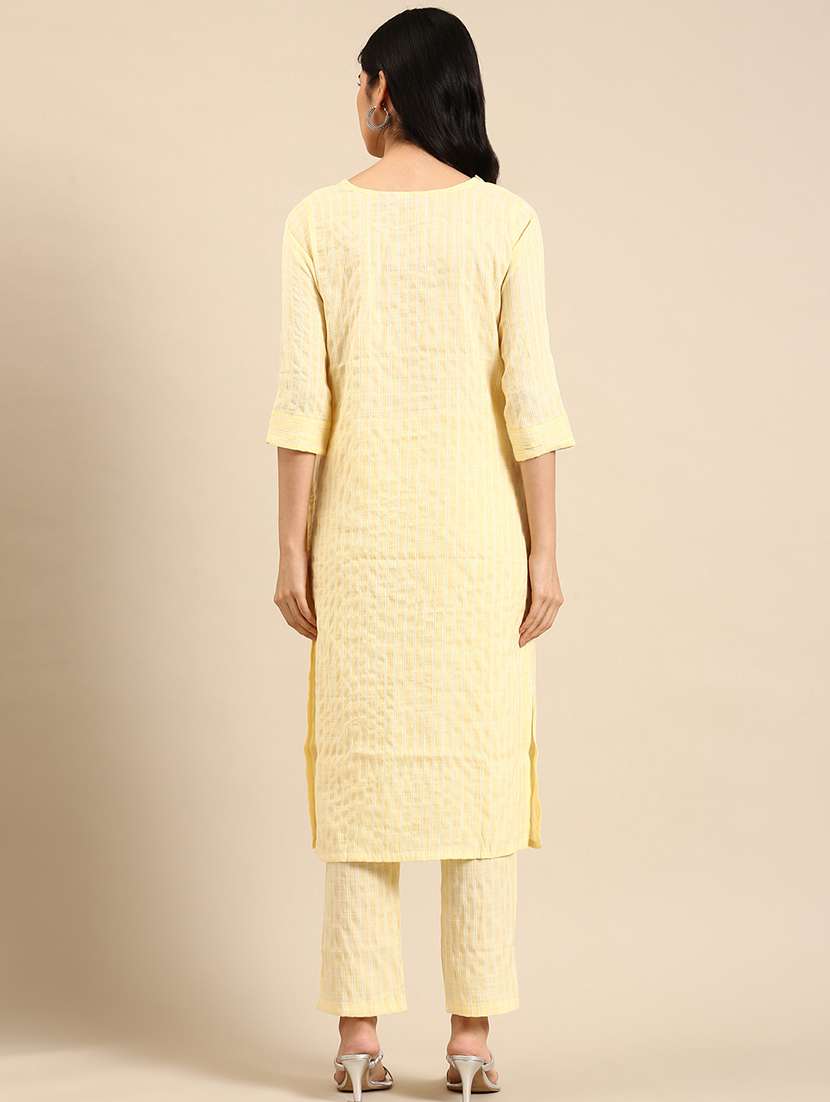 Women Self Design Three Quarter Sleeve Kurta Pant Set - 22504841 -  Standard Image - 3