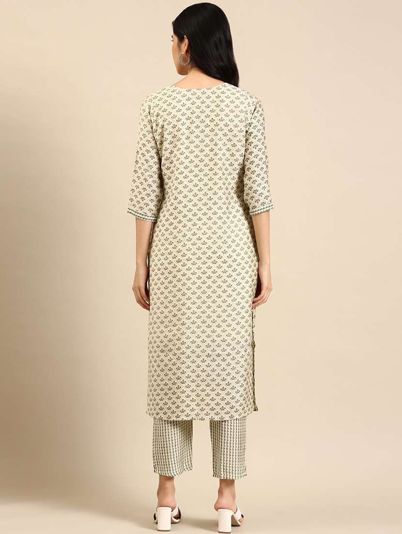 Women Printed Three Quarter Sleeve Kurta Pant Set - 22504852 -  Standard Image - 3