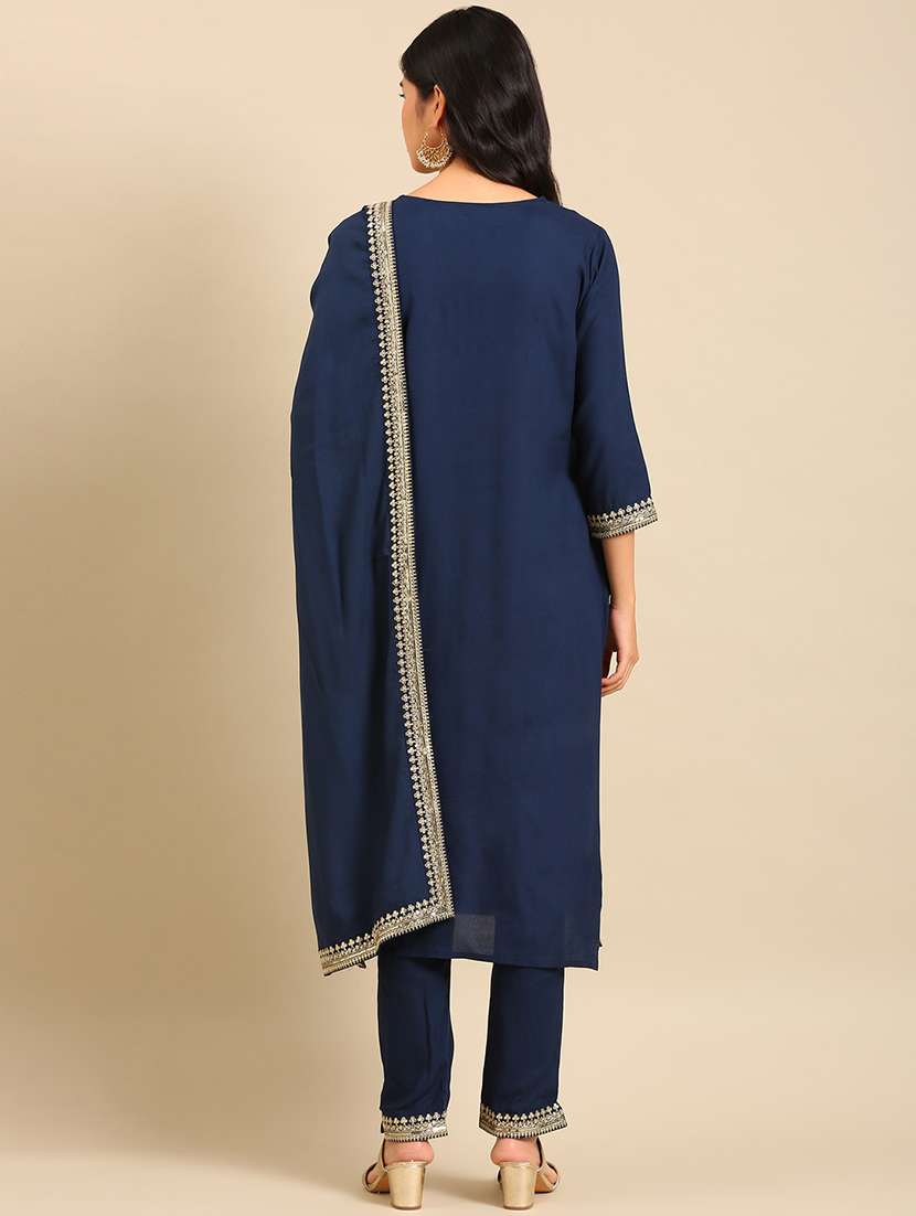 Women Embroidered Notch Neck Kurta And Pant Set With Dupatta - 22504886 -  Standard Image - 3