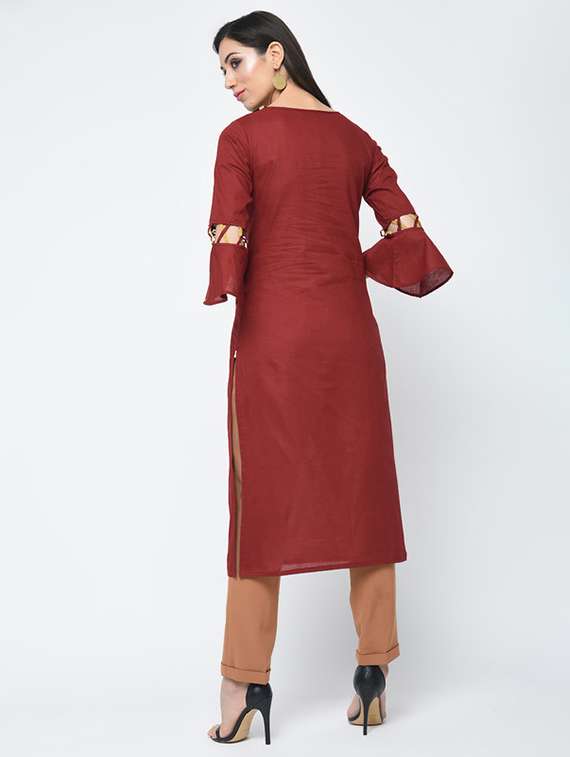 women solid bell sleeve straight kurta - 22504892 -  Standard Image - 3