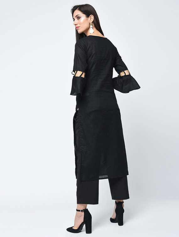 women solid bell sleeve straight kurta - 22504893 -  Standard Image - 3