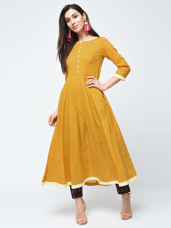 women solid three quarter sleeve anarkali kurta