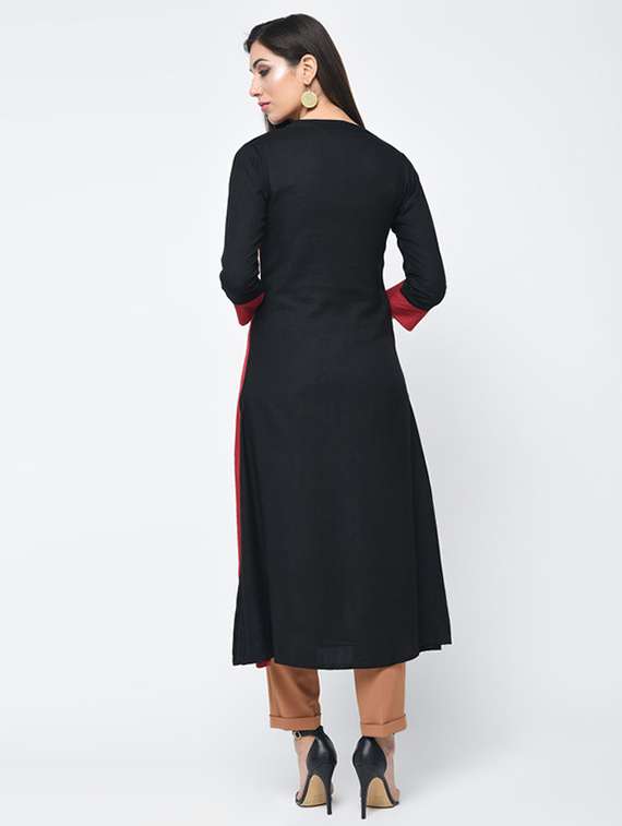 women color block three quarter sleeve straight kurta - 22504895 -  Standard Image - 3