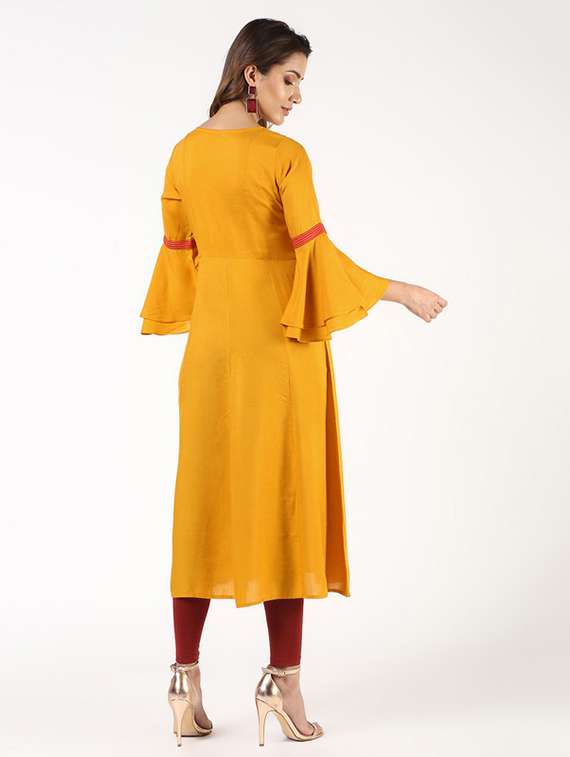 women solid bell sleeve flared kurta - 22504899 -  Standard Image - 3