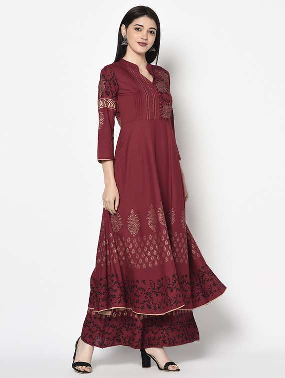 women printed three quarter sleeve anarkali kurta - 22504903 -  Standard Image - 5