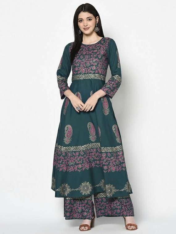 women printed three quarter sleeve anarkali kurta