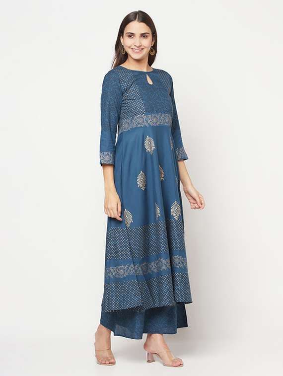 Women Printed Three Quarter Sleeve Kurta Palazzo Set - 22504911 -  Standard Image - 3