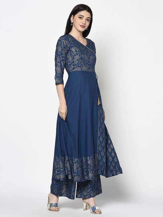 Women Printed Three Quarter Sleeve Kurta Palazzo Set - 22504916 -  Standard Image - 3