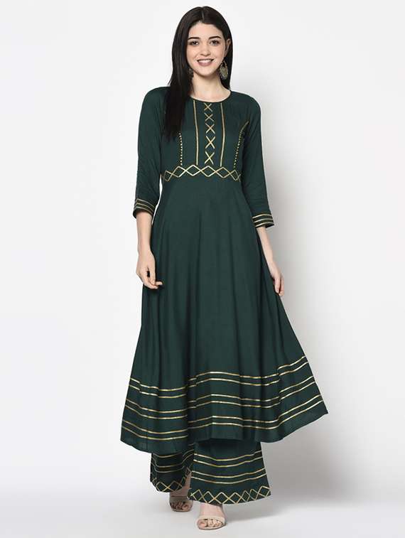 women gotta work three quarter sleeve kurta palazzo set