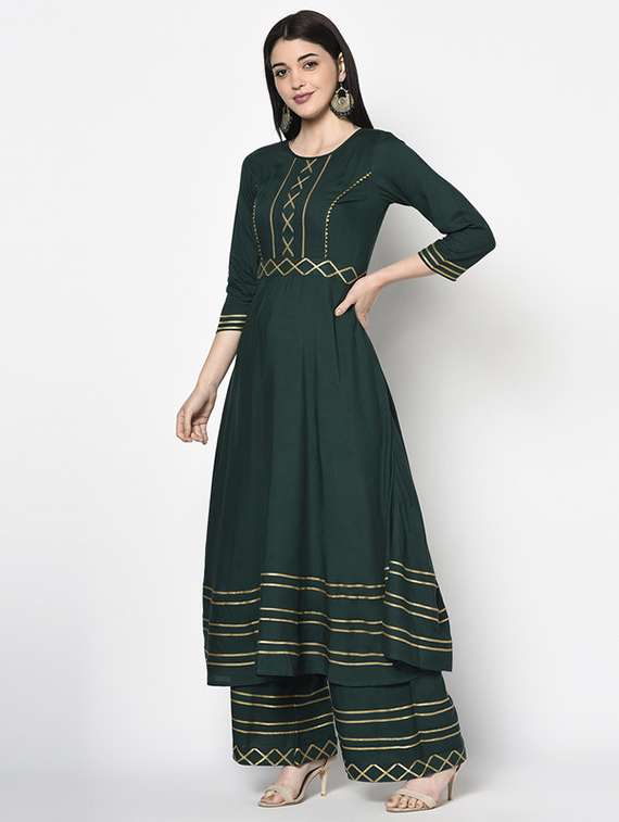 Women Gotta Work Three Quarter Sleeve Kurta Palazzo Set - 22504917 -  Standard Image - 3