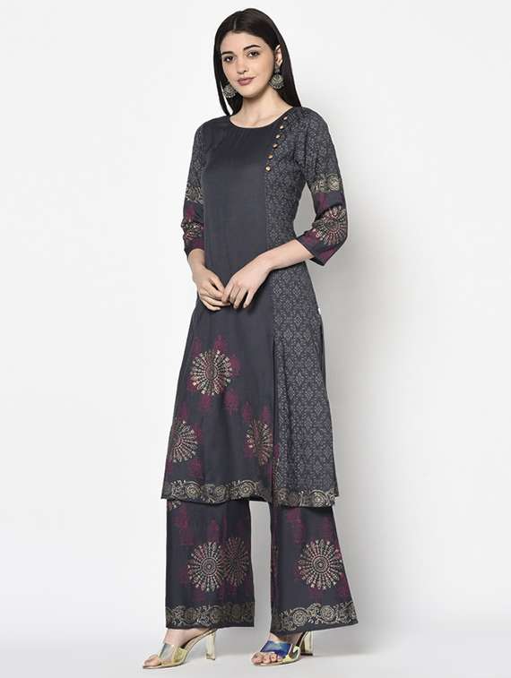 Women Printed Three Quarter Sleeve Kurta Palazzo Set - 22504918 -  Standard Image - 3