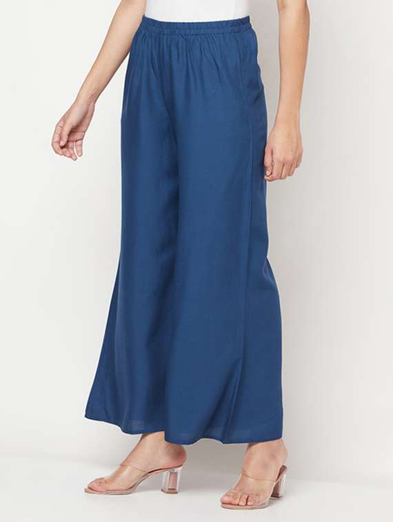 Women Solid Mid Rise Flared Palazzo - 22504926 -  Standard Image - 3