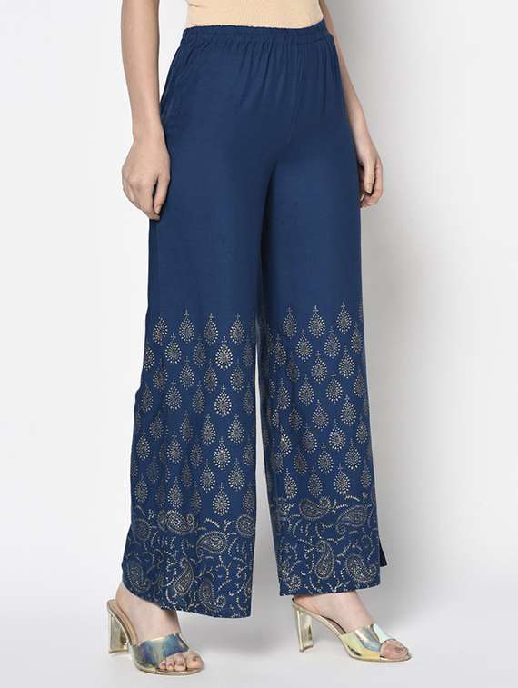 women printed mid rise flared palazzo - 22504929 -  Standard Image - 3