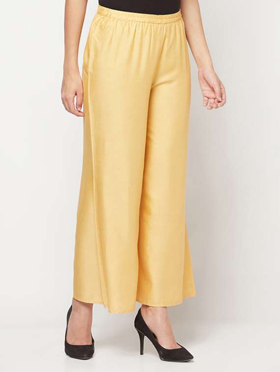 women solid mid rise flared palazzo - 22504933 -  Standard Image - 3