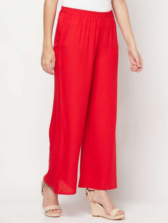 women solid mid rise flared palazzo - 22504934 -  Standard Image - 3