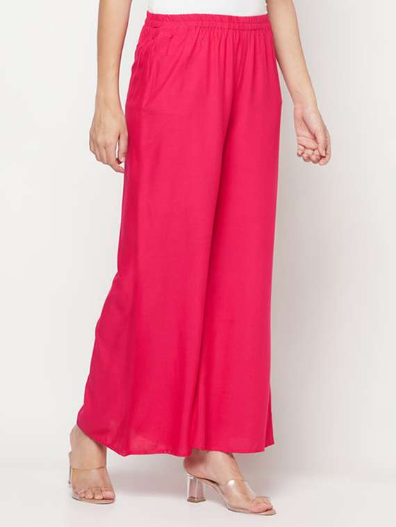 women solid mid rise flared palazzo - 22504935 -  Standard Image - 3