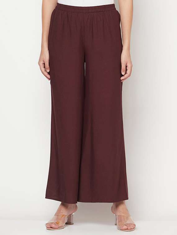 women solid mid rise flared palazzo