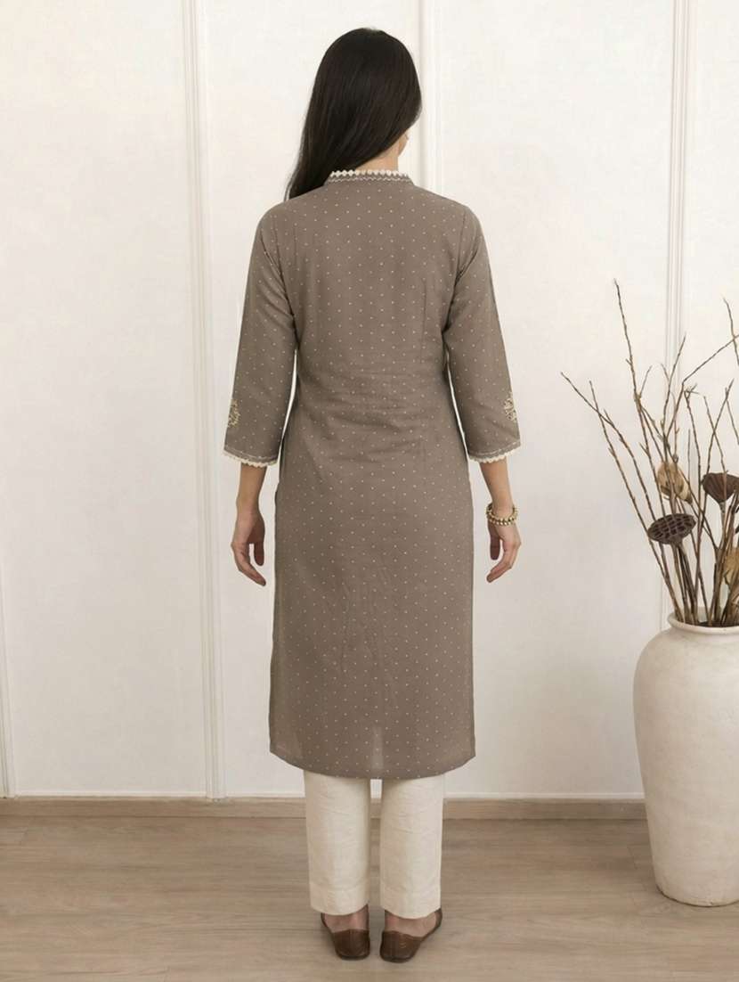women self design three quarter sleeve straight kurta - 22504942 -  Standard Image - 5