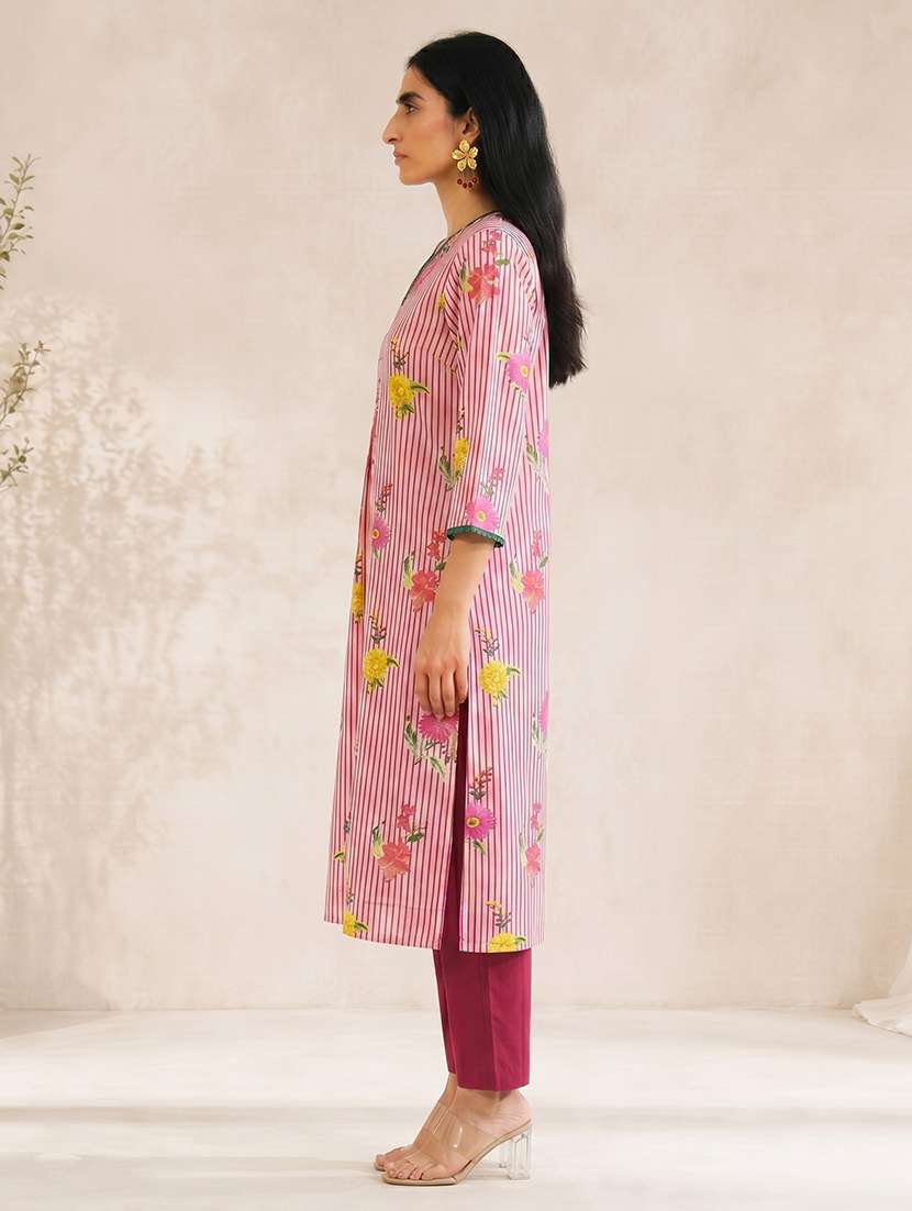 women printed three quarter sleeve a-line kurta - 22504945 -  Standard Image - 3