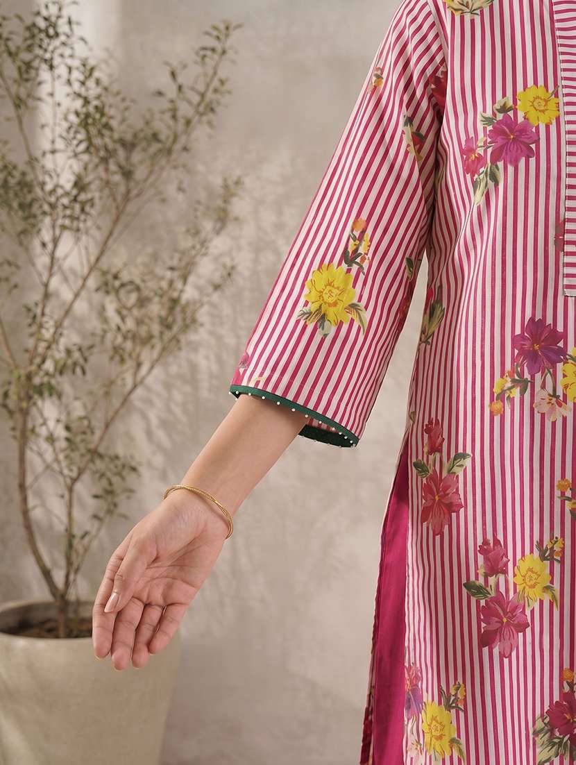 women printed three quarter sleeve a-line kurta - 22504945 -  Standard Image - 5