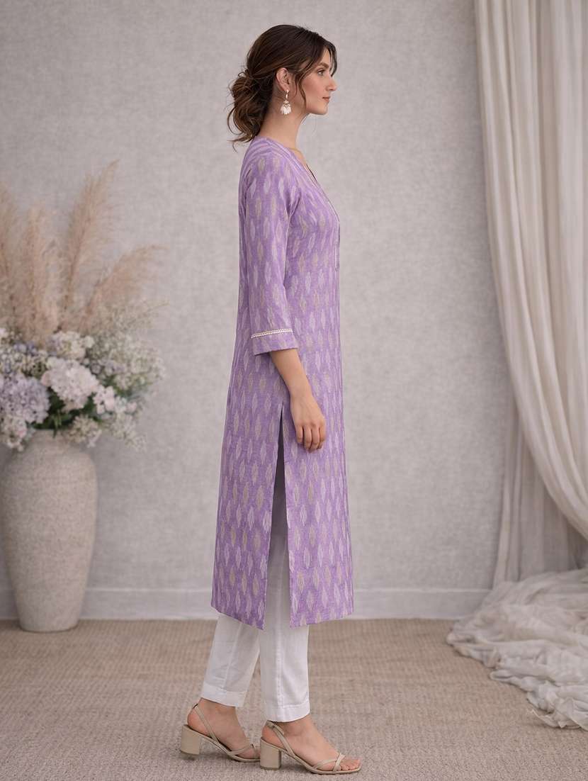 women self design three quarter sleeve straight kurta - 22504946 -  Standard Image - 3