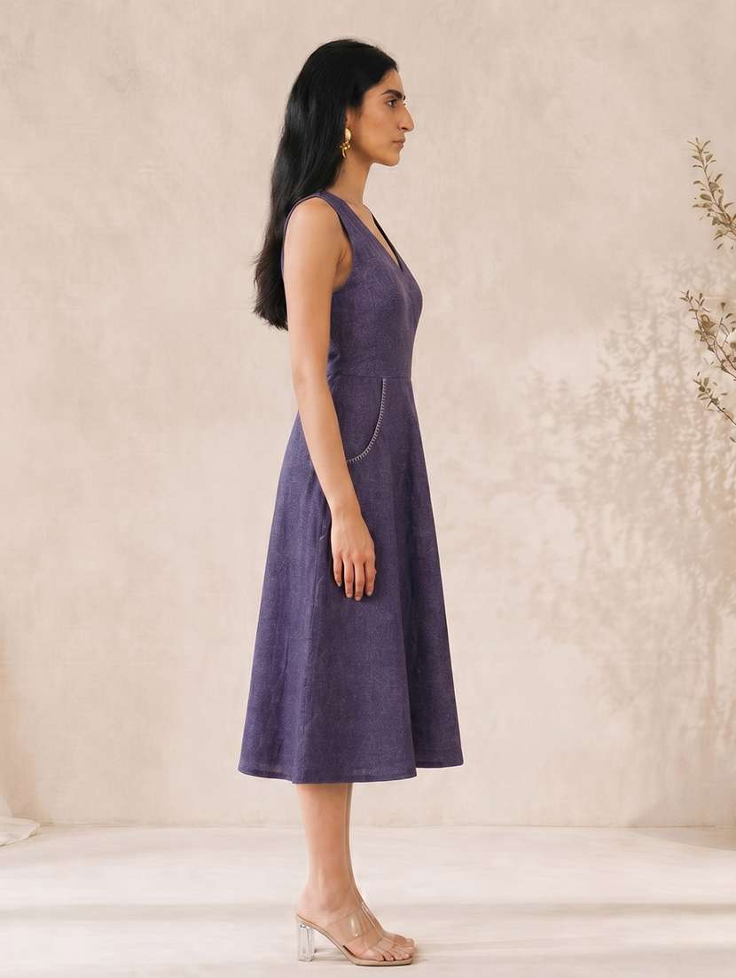 women solid sleeveless fit and flare dress - 22504960 -  Standard Image - 3