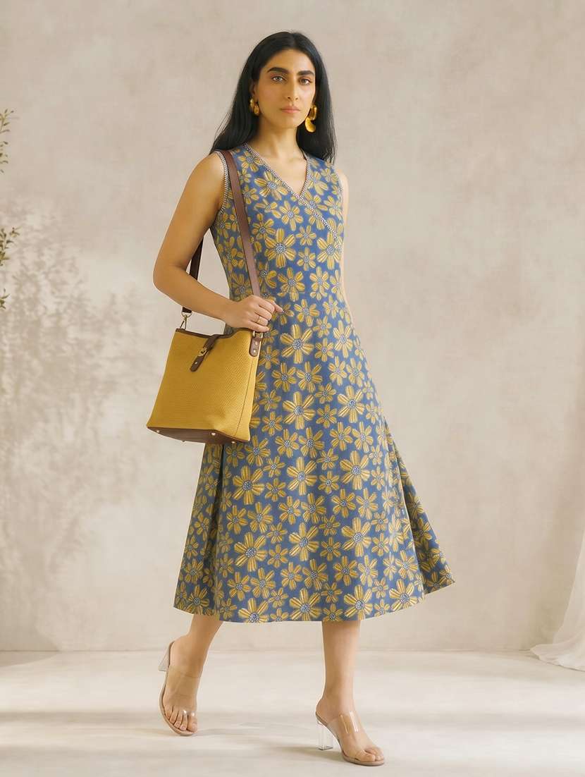 women printed sleeveless a-line dress