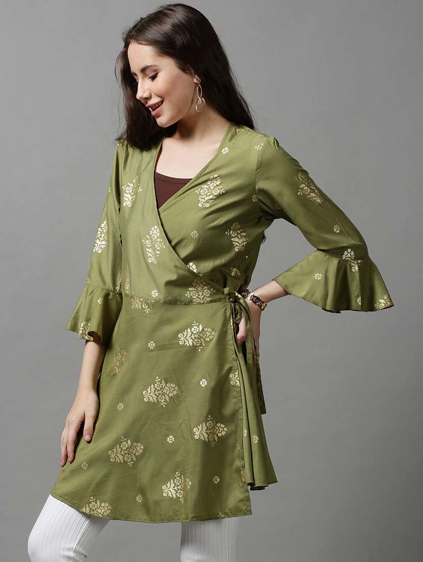 women printed bell sleeves wrap top - 22504977 -  Standard Image - 3