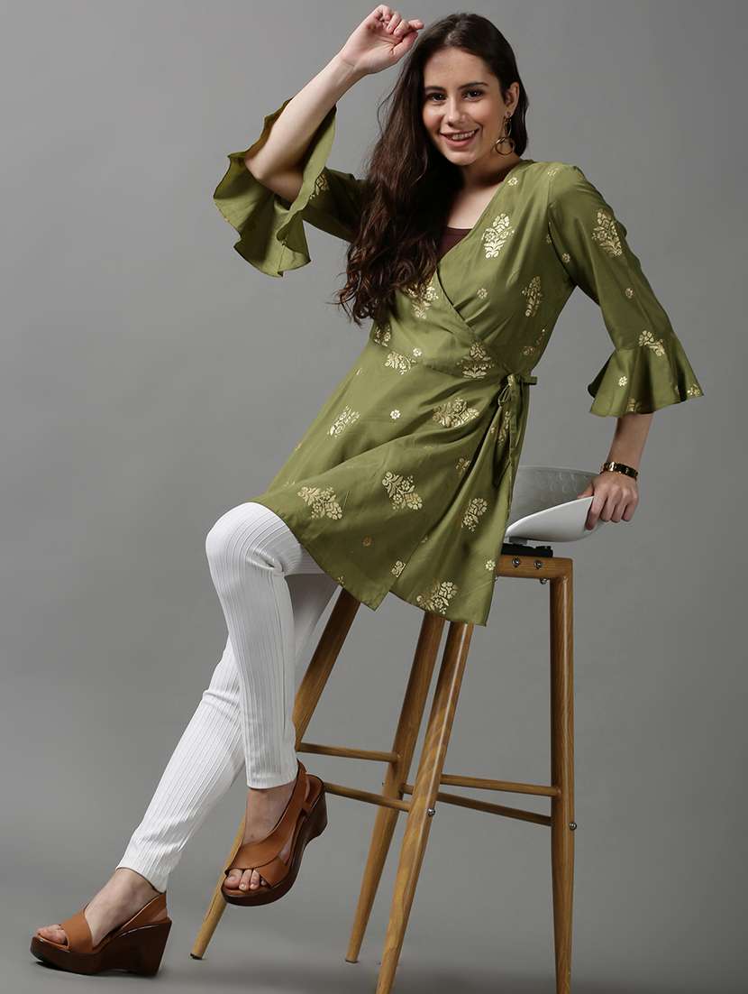 women printed bell sleeves wrap top - 22504977 -  Standard Image - 5