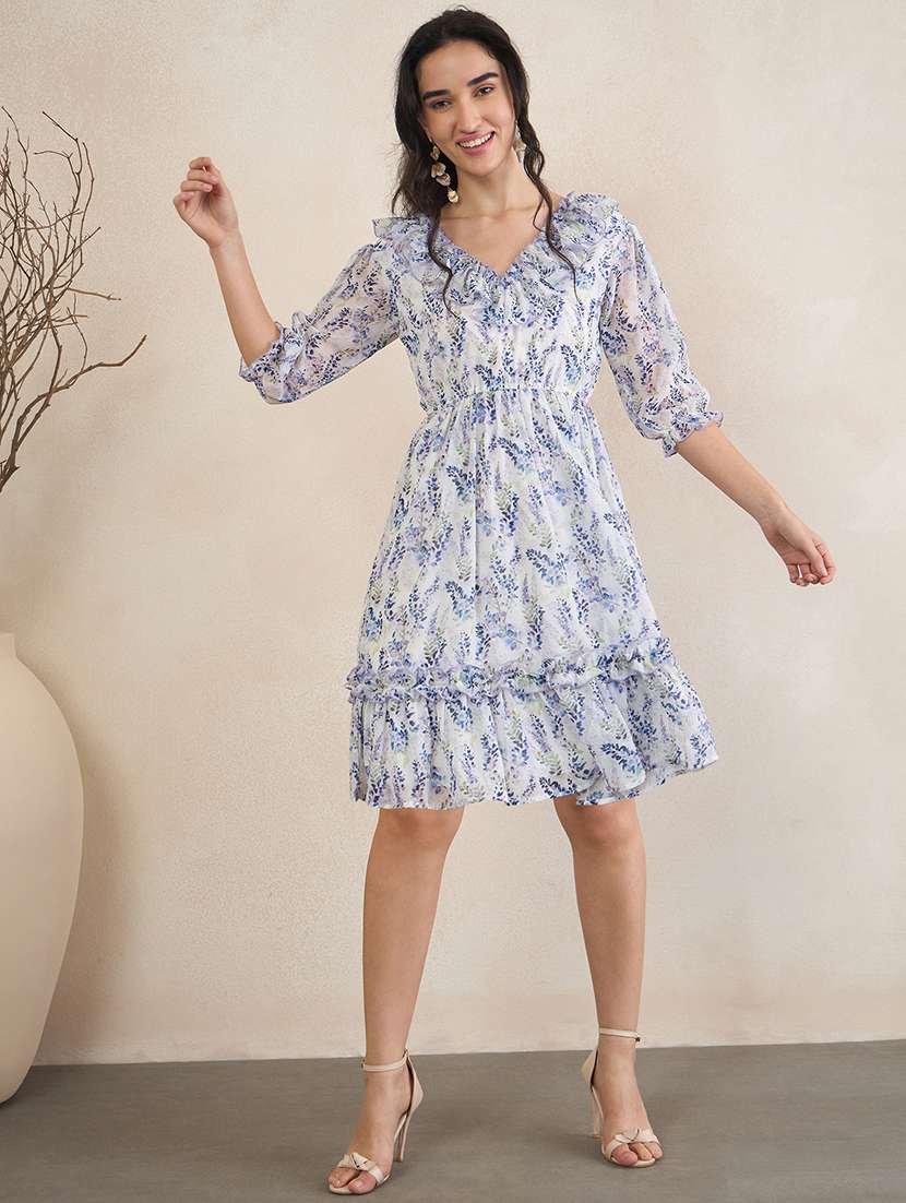 women printed v neck tiered dress - 22504987 -  Standard Image - 3