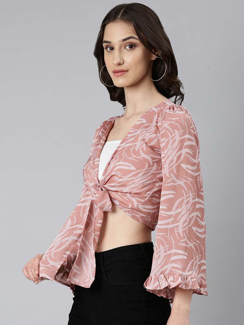 women printed bell sleeves crop top - 22504996 -  Standard Image - 3