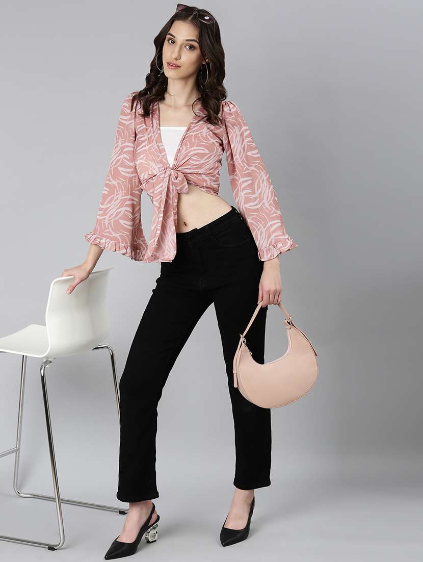 women printed bell sleeves crop top - 22504996 -  Standard Image - 5