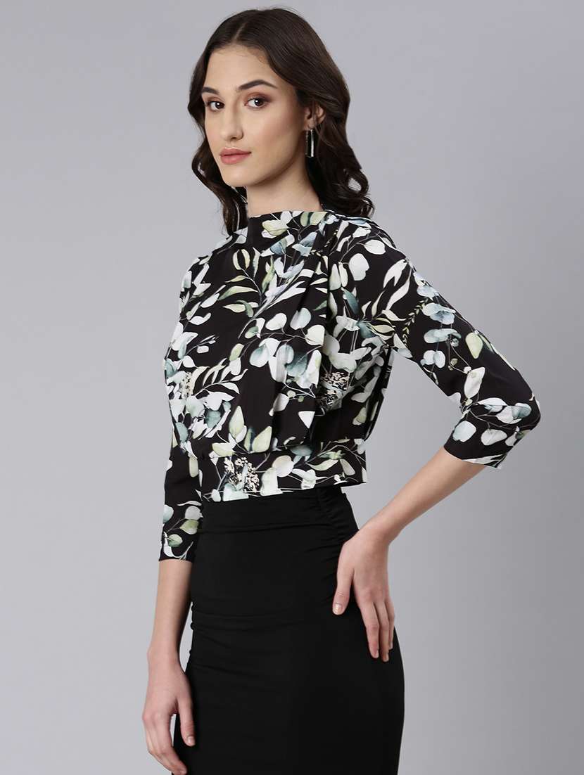 Women Printed Mock Neck Three Quarter Sleeves Crop Top - 22504999 -  Standard Image - 3