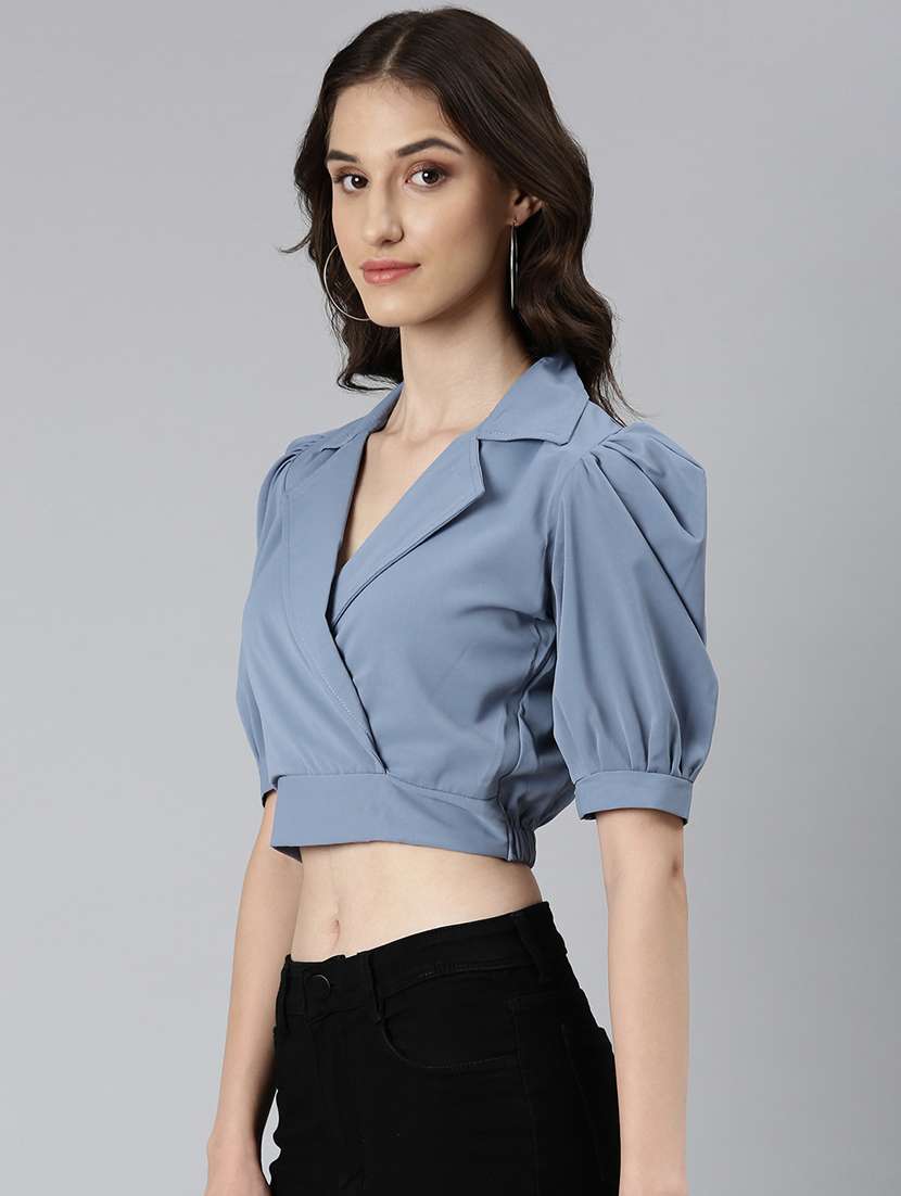 Women Solid Puff Sleeves Crop Top - 22505001 -  Standard Image - 3
