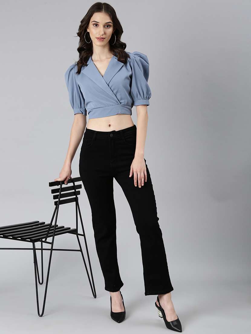 Women Solid Puff Sleeves Crop Top - 22505001 -  Standard Image - 5