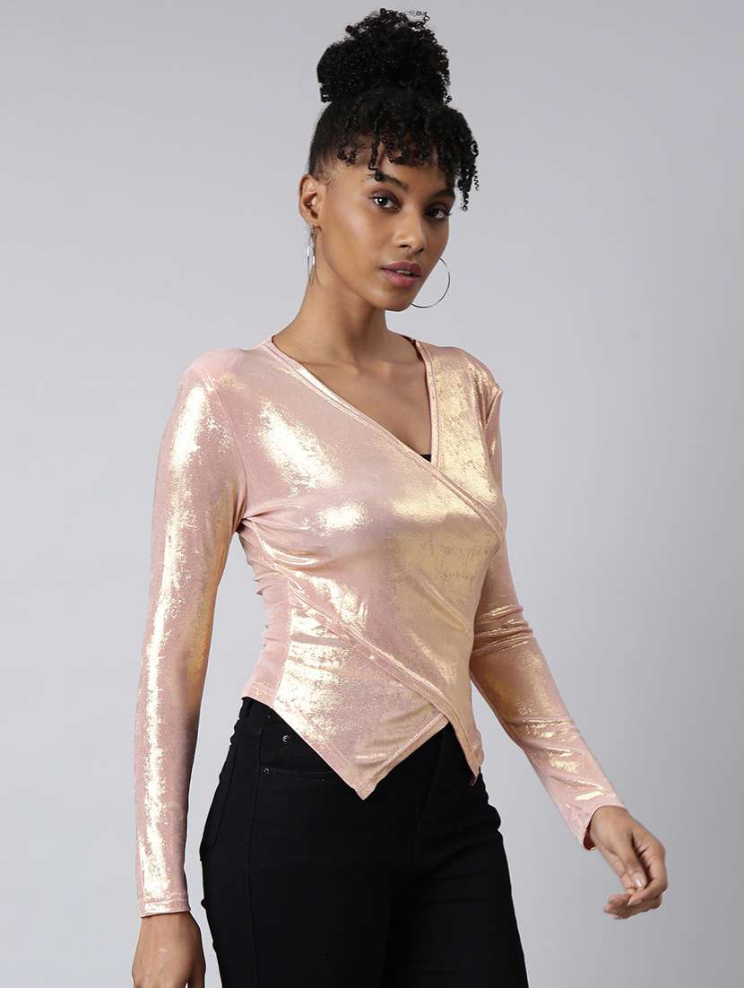 women solid long sleeves wrap top - 22505017 -  Standard Image - 3