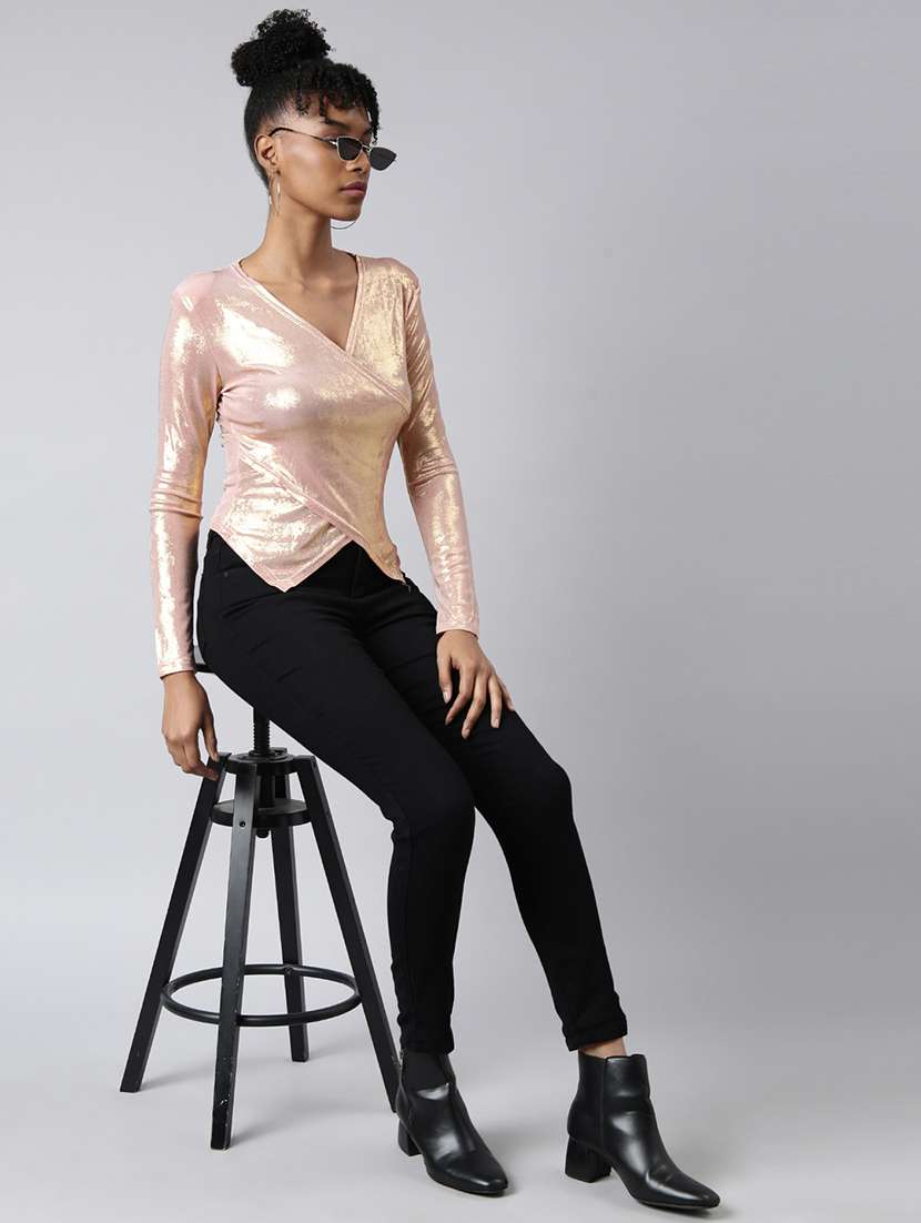 women solid long sleeves wrap top - 22505017 -  Standard Image - 5