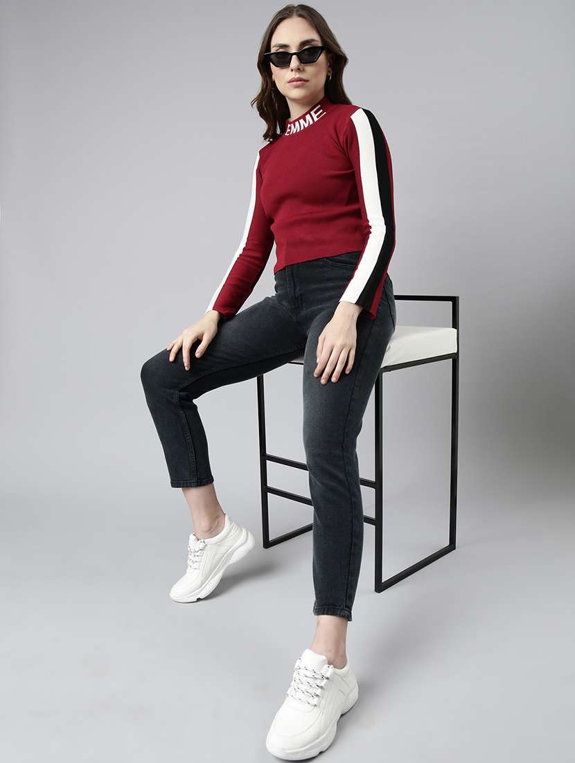 women colourblocked mock neck regular top - 22505041 -  Standard Image - 5