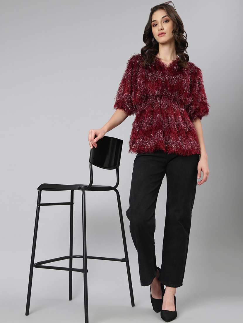 women self design v neck peplum top - 22505045 -  Standard Image - 5
