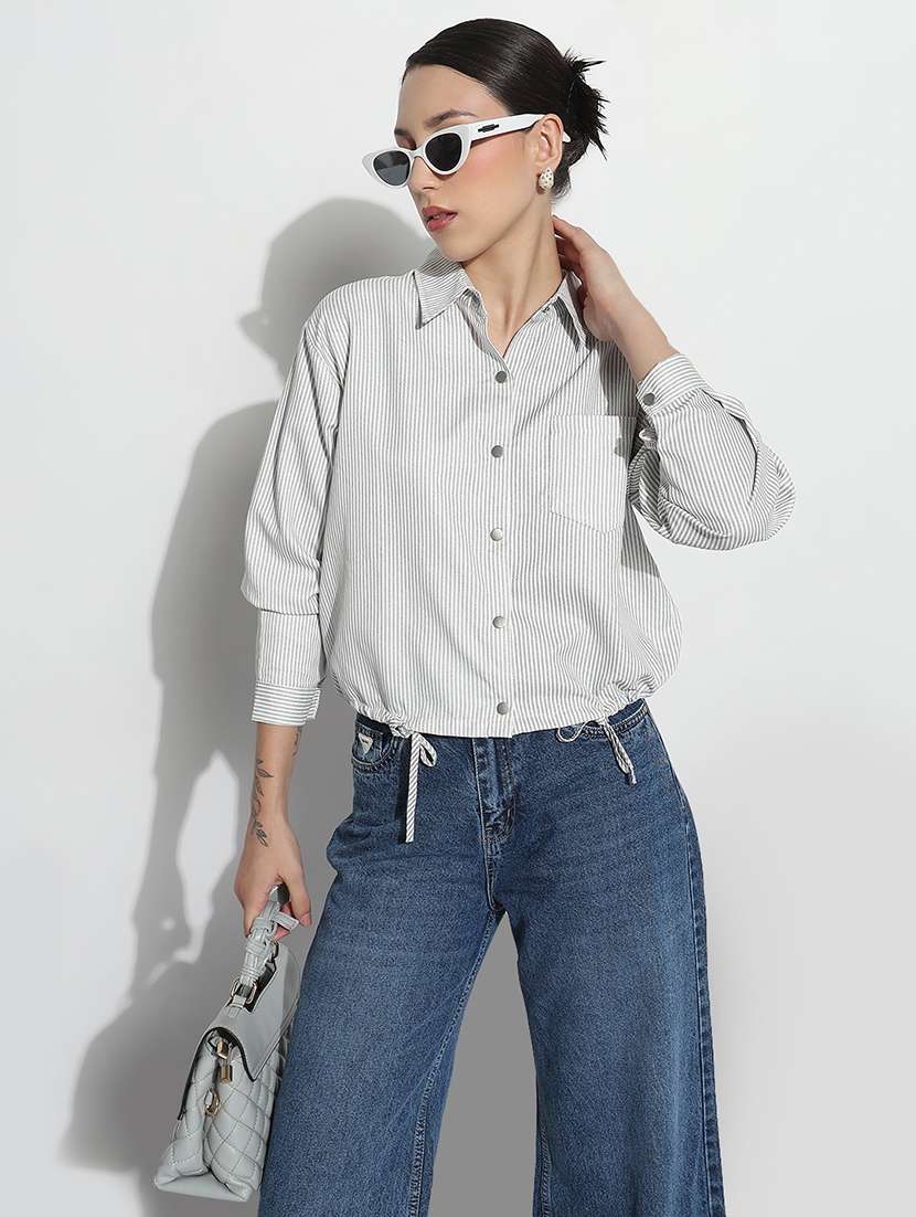 women striped long sleeves regular shirt