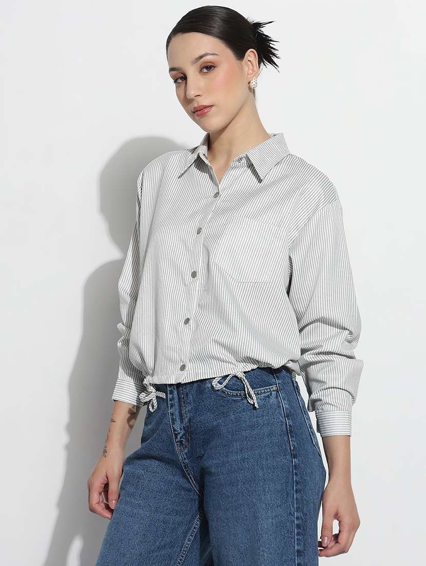 women striped long sleeves regular shirt - 22505050 -  Standard Image - 3