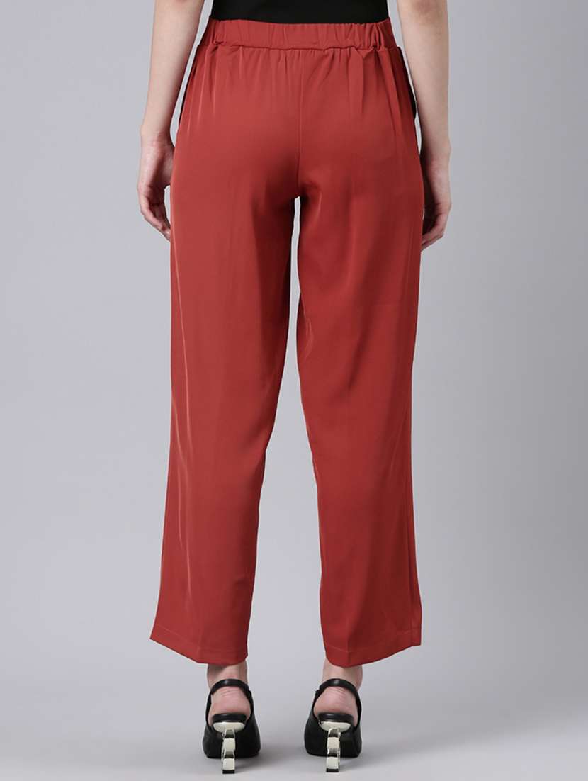 women solid mid rise straight fit trouser - 22505053 -  Standard Image - 3
