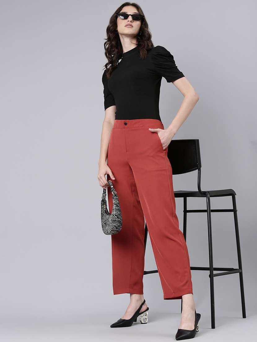 women solid mid rise straight fit trouser - 22505053 -  Standard Image - 5